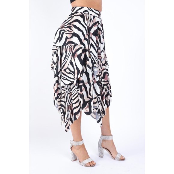 Women's Unique Daily wear Zebra Print Layered Draping Midi Skirt Zebra S M L - Picture 2 of 12